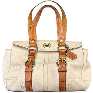 Coach Chelsea Turnlock Satchel Shoulder Bag Cream/Tan Pebbled Leather Y2K 10953